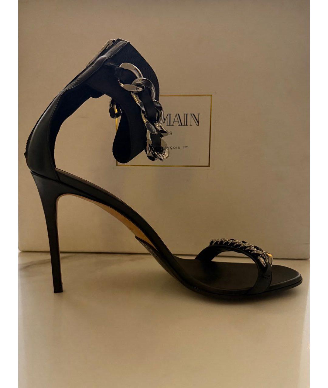 BALMAIN Черные кожаные босоножки, фото 5