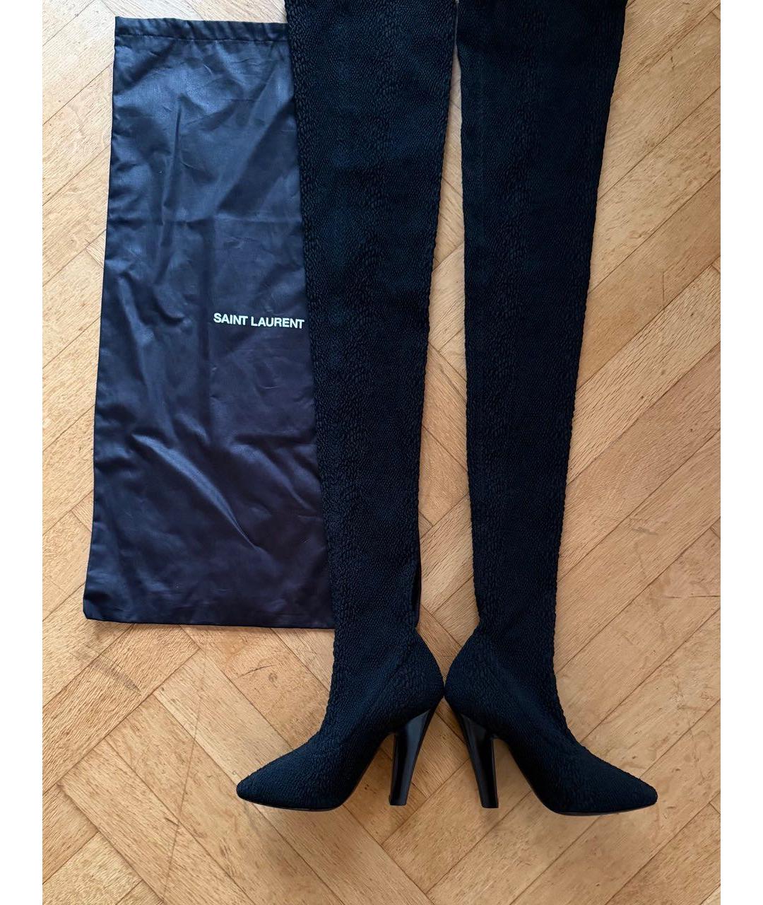 SAINT LAURENT Черные текстильные ботфорты, фото 4