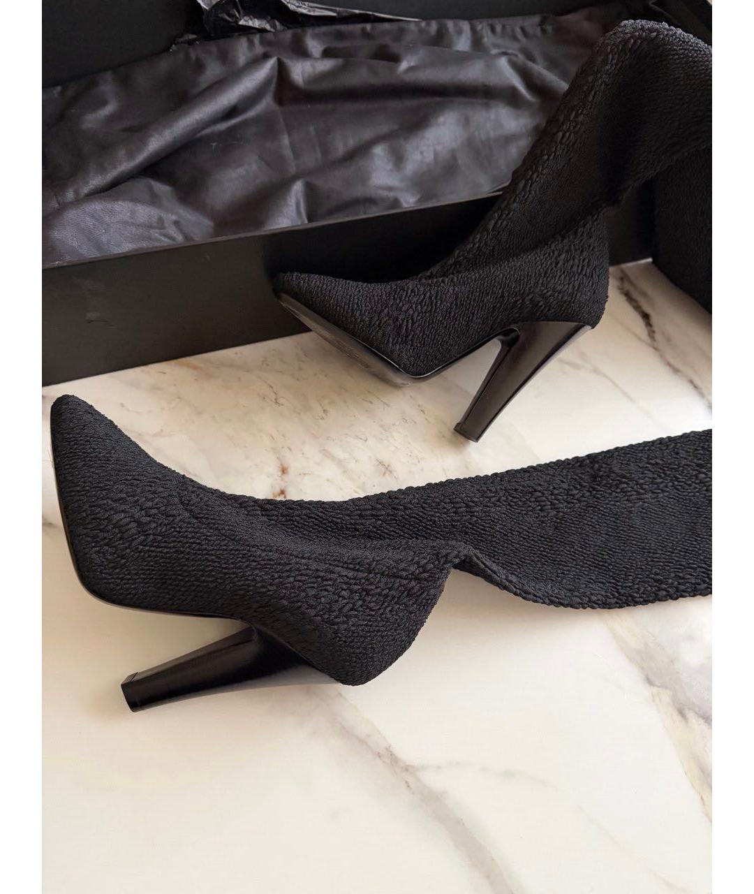SAINT LAURENT Черные текстильные ботфорты, фото 2