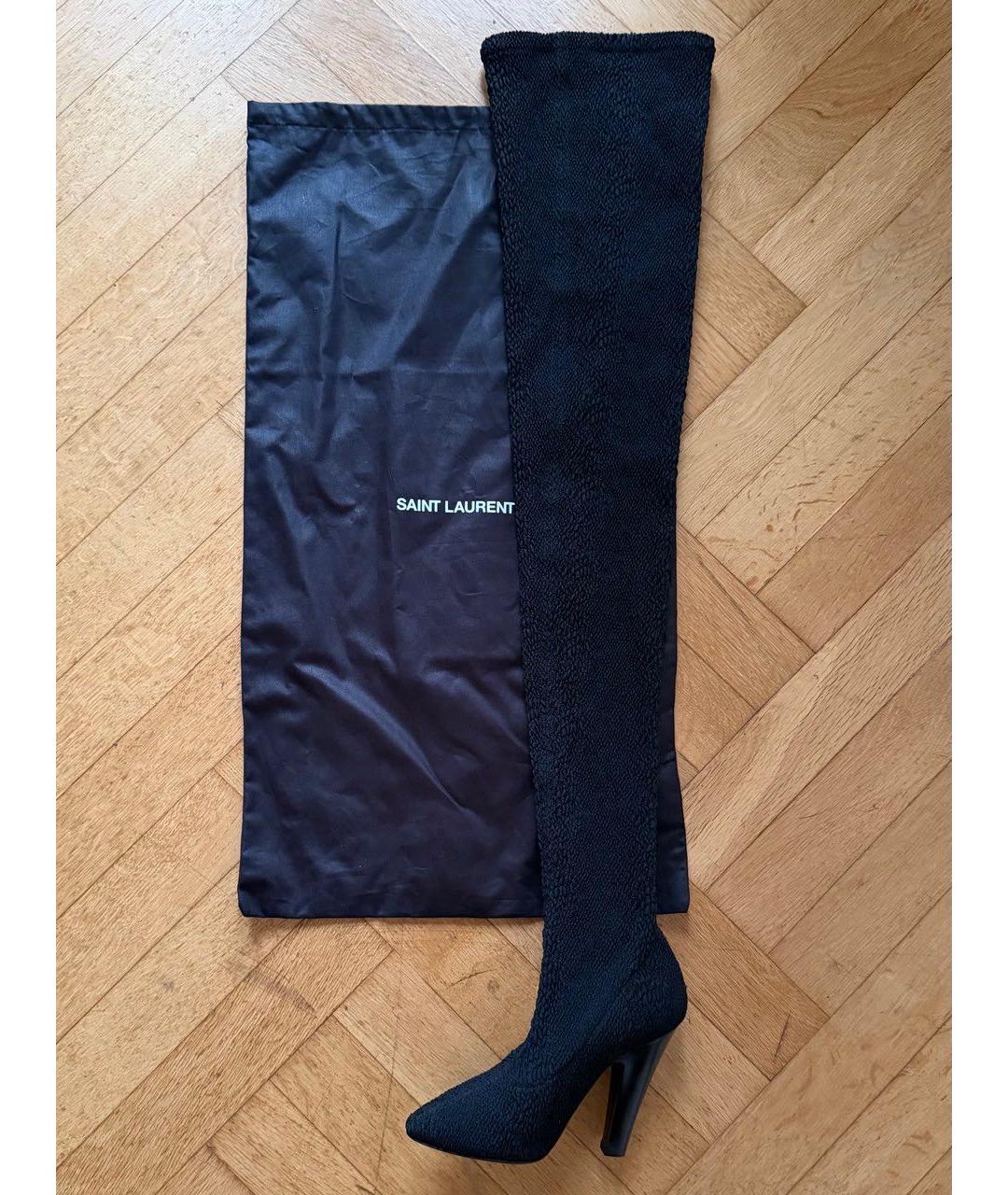 SAINT LAURENT Черные текстильные ботфорты, фото 5