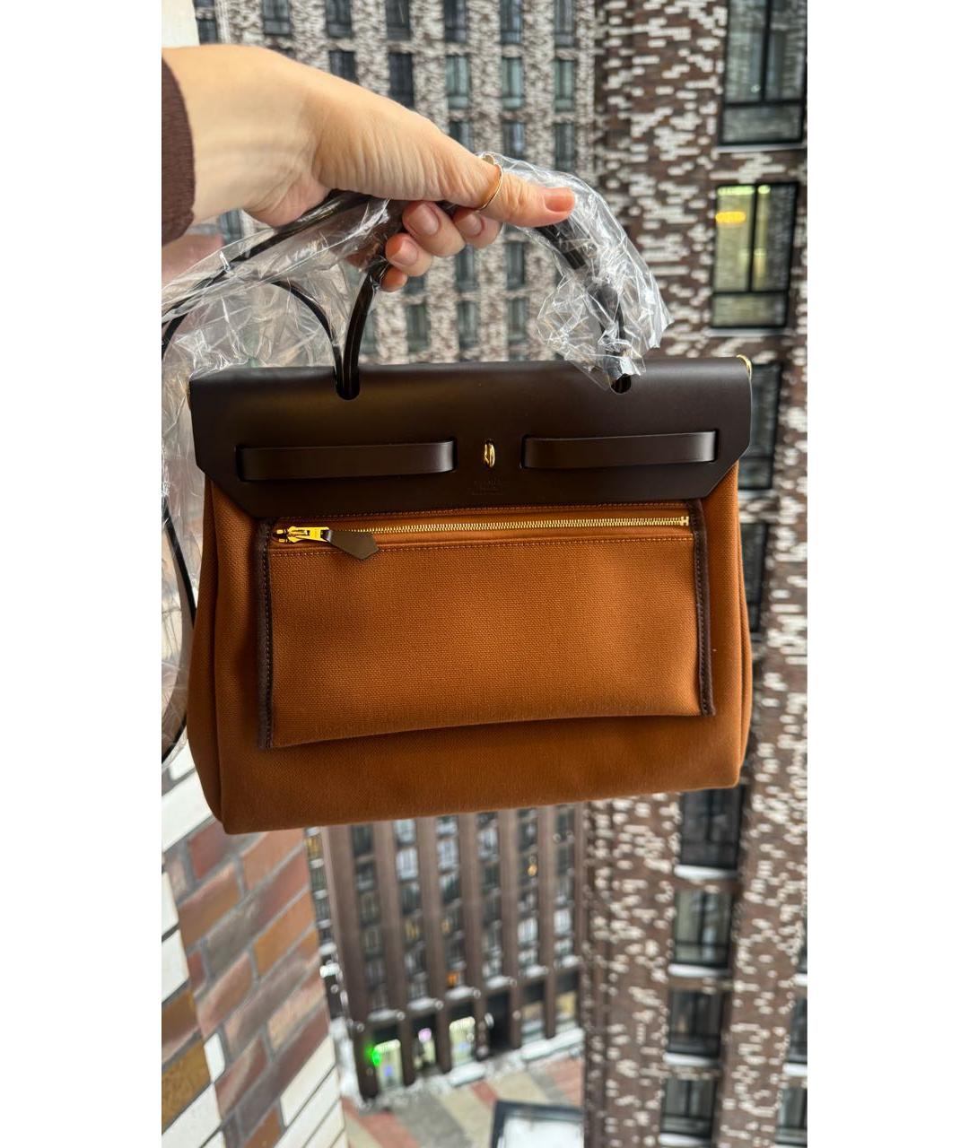 HERMES Коричневая тканевая сумка через плечо, фото 3