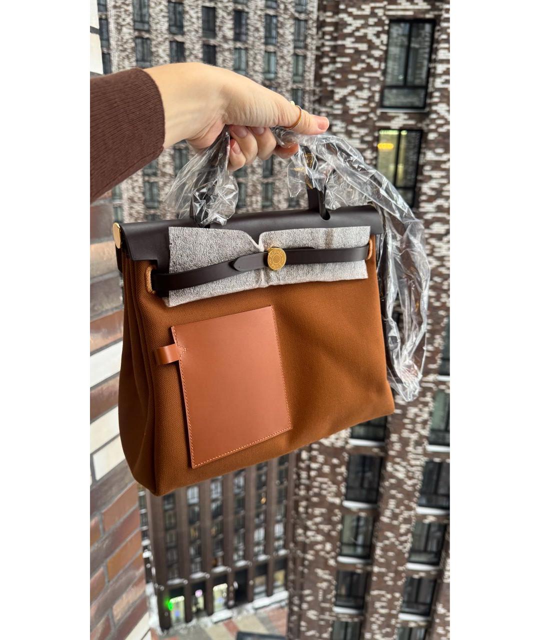 HERMES Коричневая тканевая сумка через плечо, фото 6