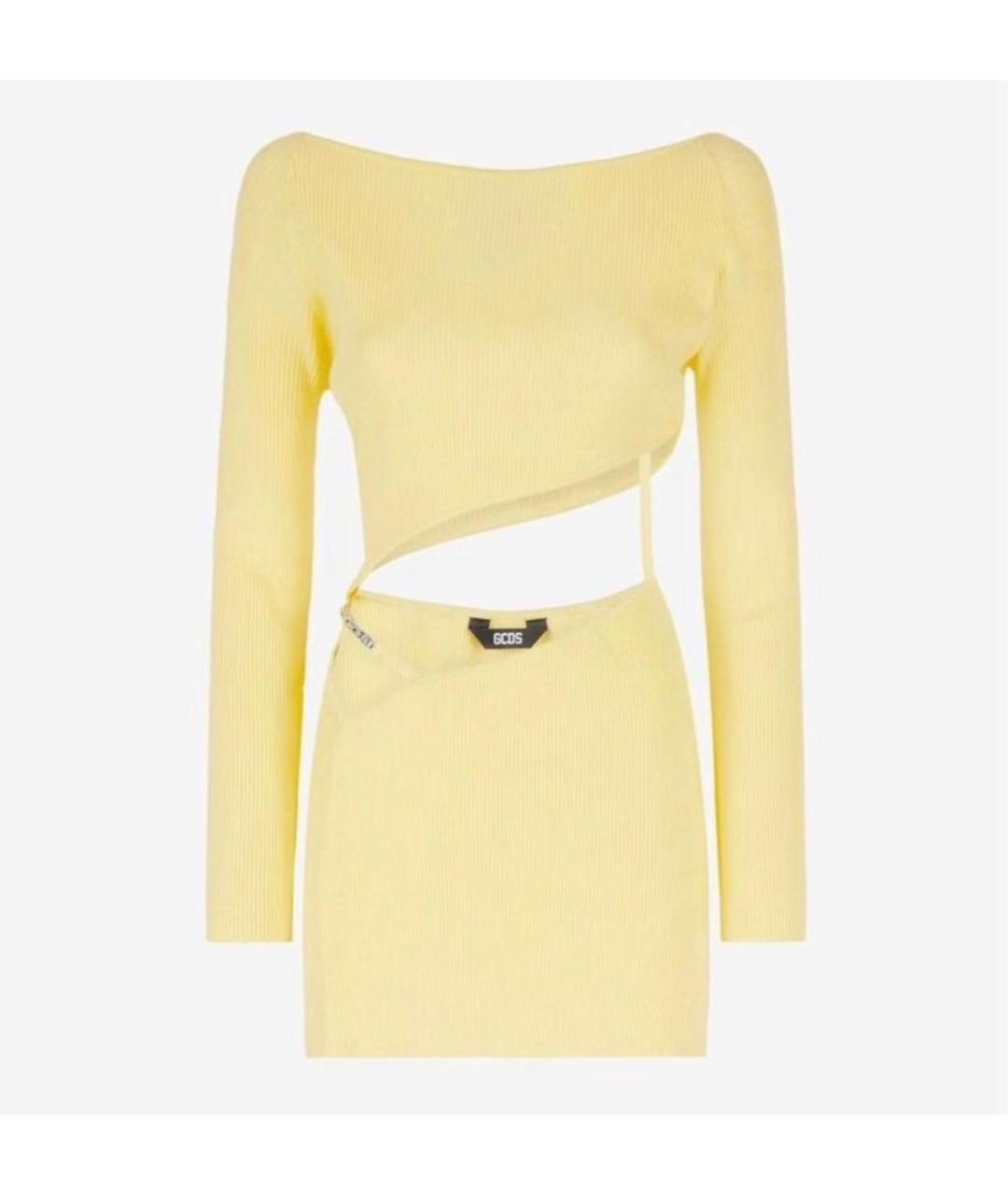 GCDS Желтое вискозное коктейльное платье, фото 8