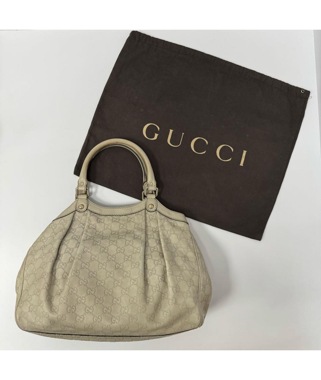 GUCCI Белая кожаная сумка тоут, фото 3