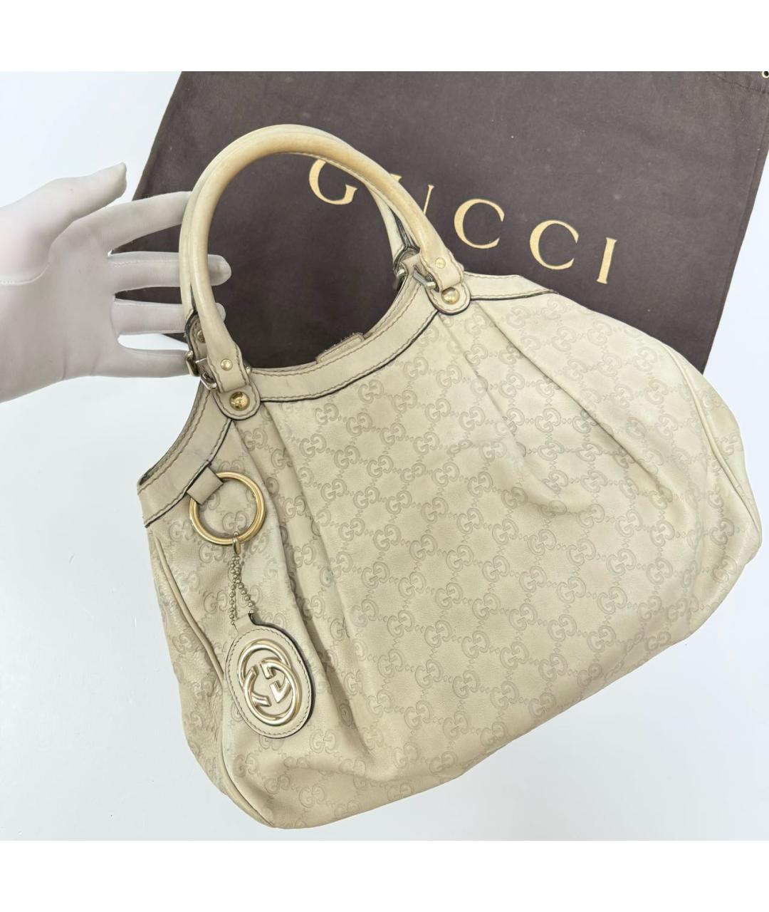 GUCCI Белая кожаная сумка тоут, фото 4