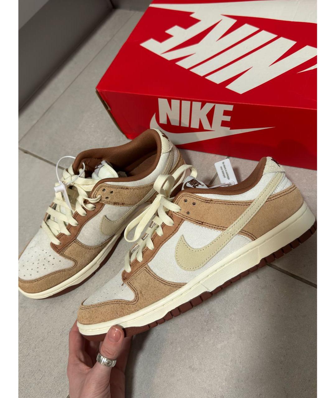 NIKE Бежевые нубуковые низкие кроссовки / кеды, фото 2