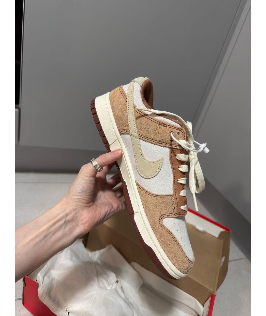 NIKE Бежевые нубуковые низкие кроссовки / кеды, фото 3