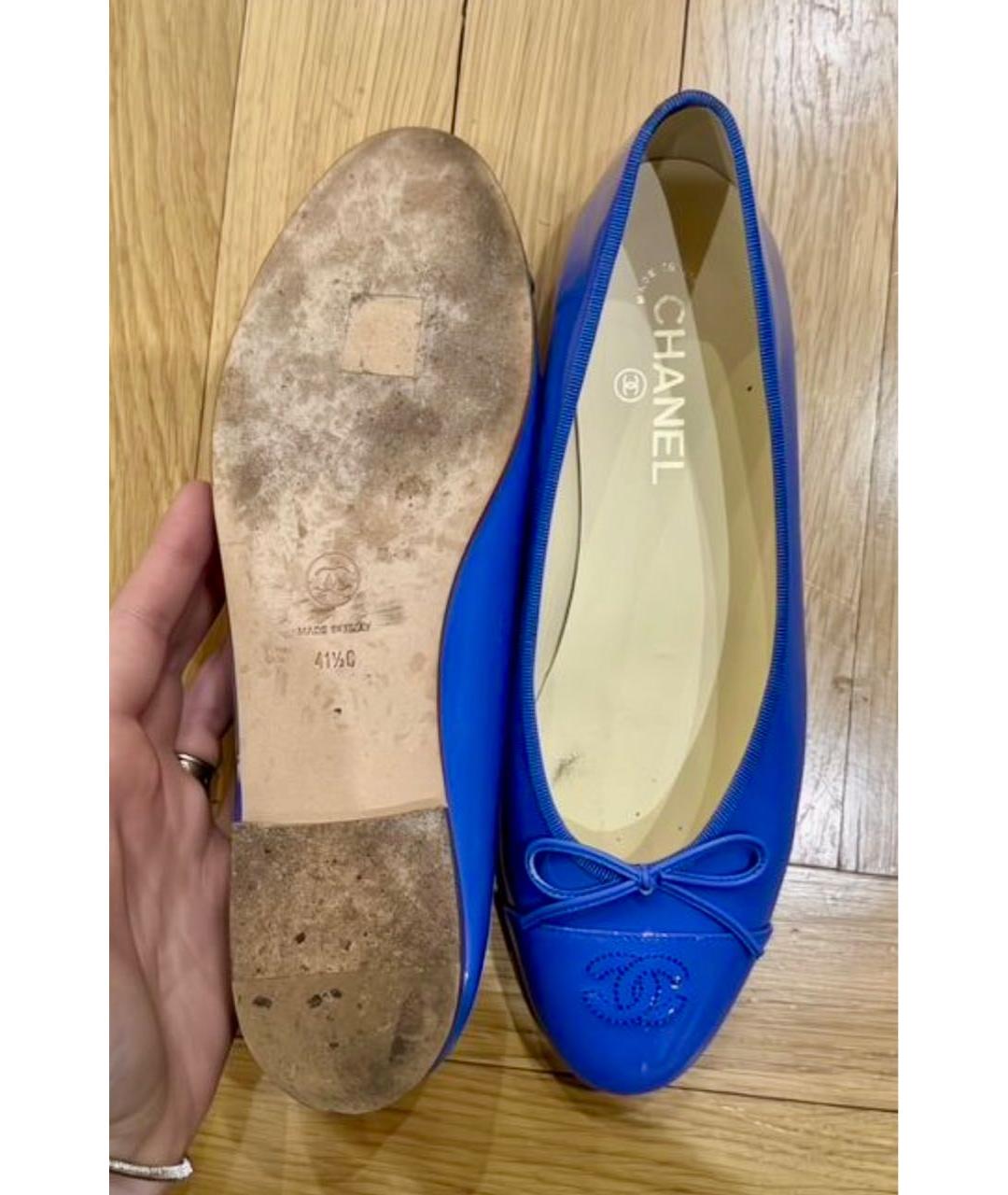 CHANEL Синие балетки из лакированной кожи, фото 7