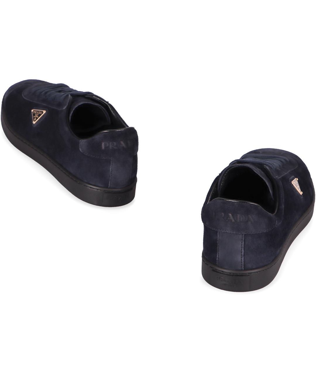 PRADA Темно-синие кожаные низкие кроссовки / кеды, фото 4