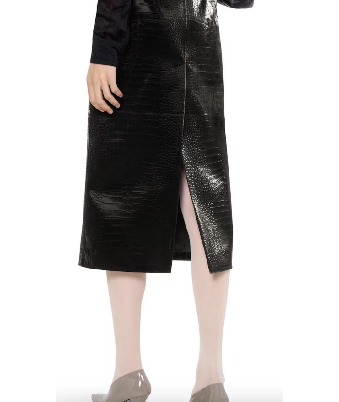 GUCCI Черная кожаная юбка миди, фото 4