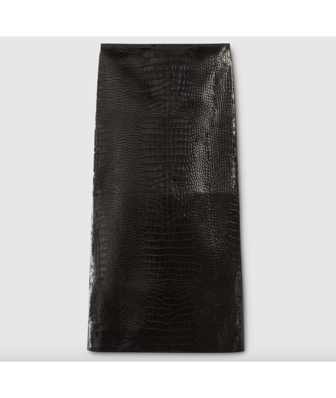 GUCCI Черная кожаная юбка миди, фото 5