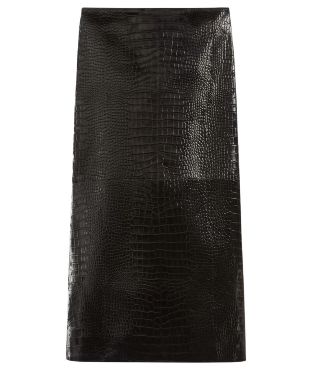 GUCCI Черная кожаная юбка миди, фото 1