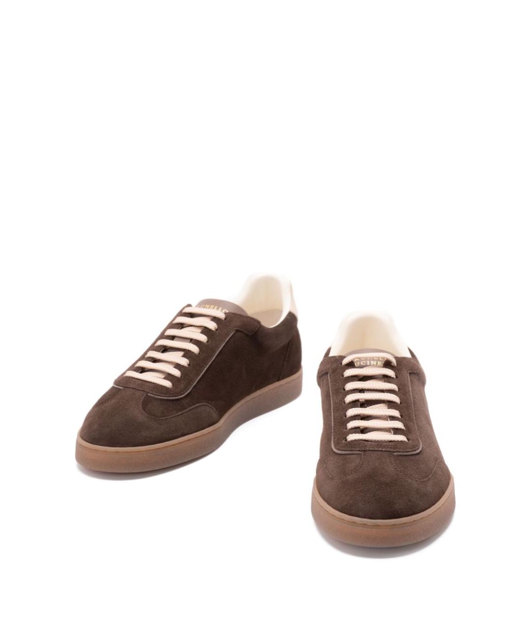 BRUNELLO CUCINELLI Коричневые кожаные низкие кроссовки / кеды, фото 4