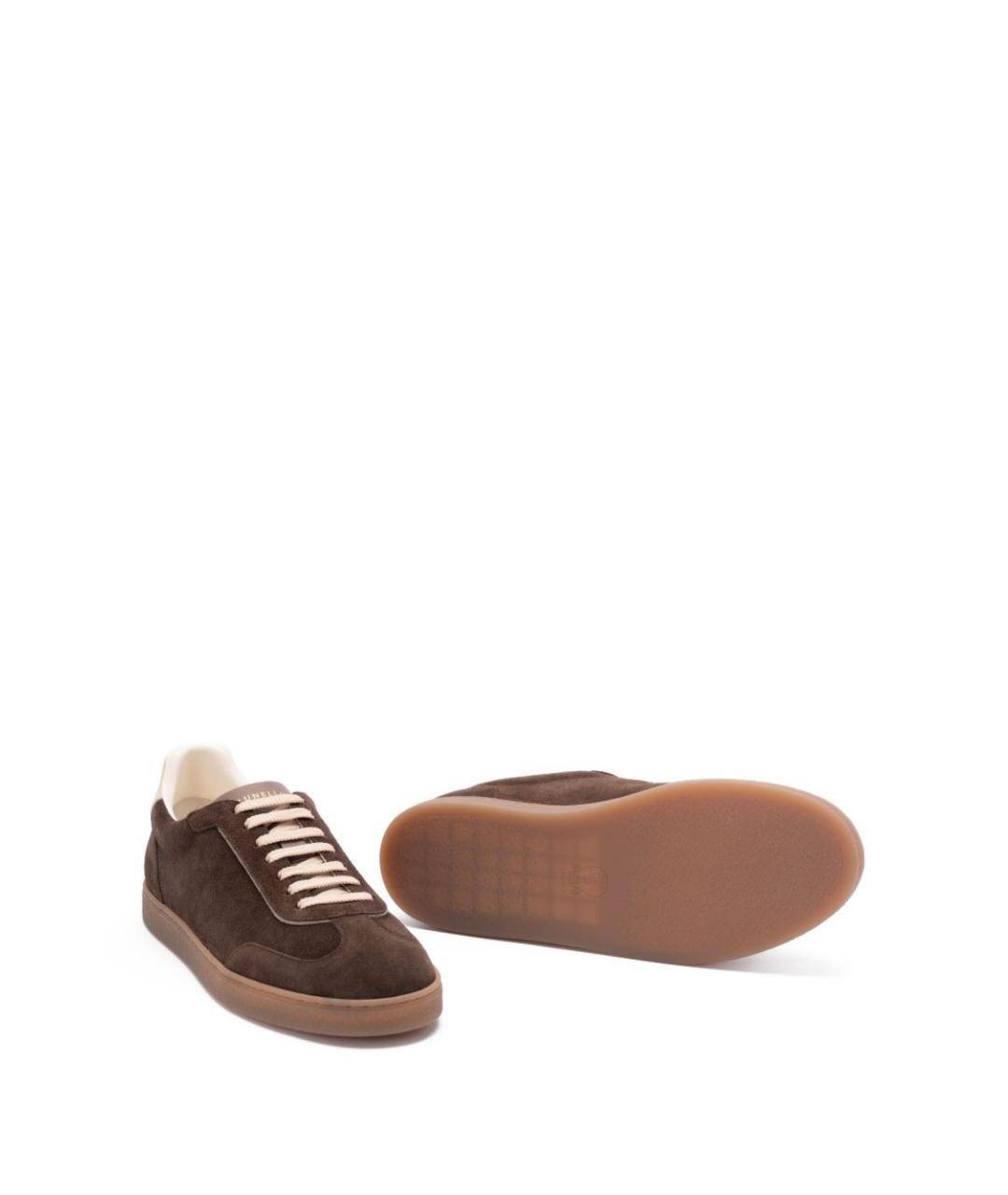 BRUNELLO CUCINELLI Коричневые кожаные низкие кроссовки / кеды, фото 5