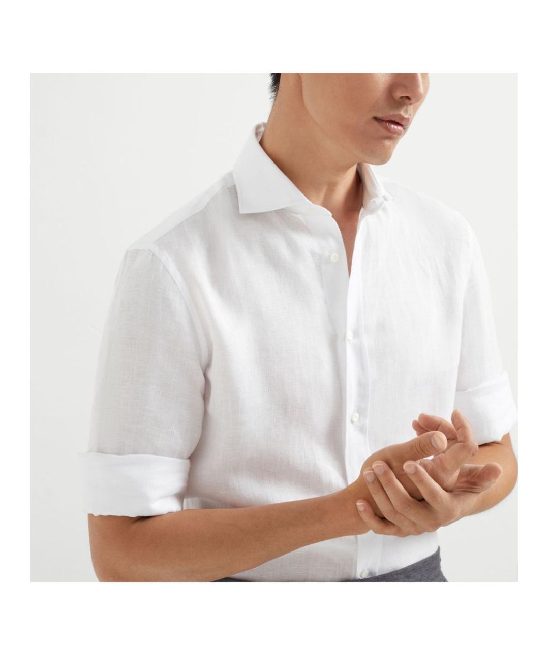 BRUNELLO CUCINELLI Белая льняная кэжуал рубашка, фото 3