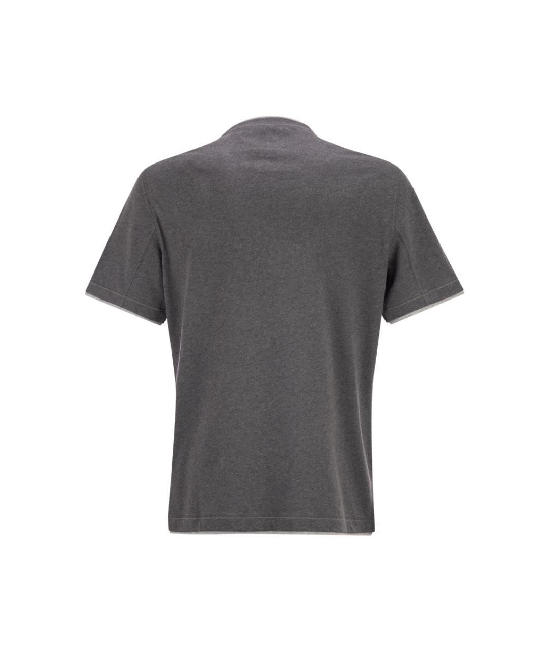 BRUNELLO CUCINELLI Серая хлопковая футболка, фото 2
