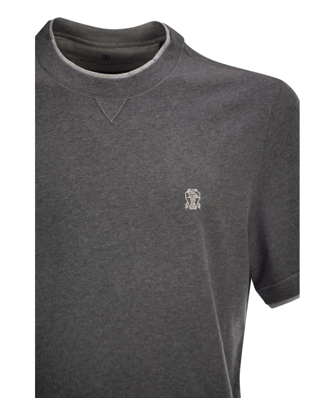 BRUNELLO CUCINELLI Серая хлопковая футболка, фото 4