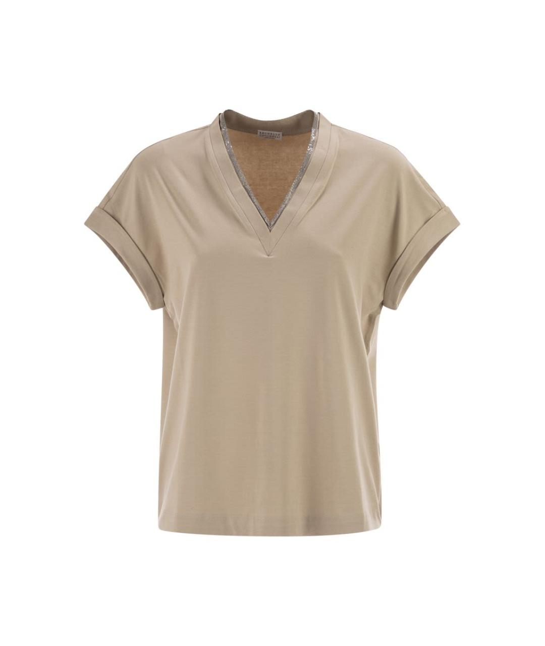 BRUNELLO CUCINELLI Бежевая хлопковая футболка, фото 1