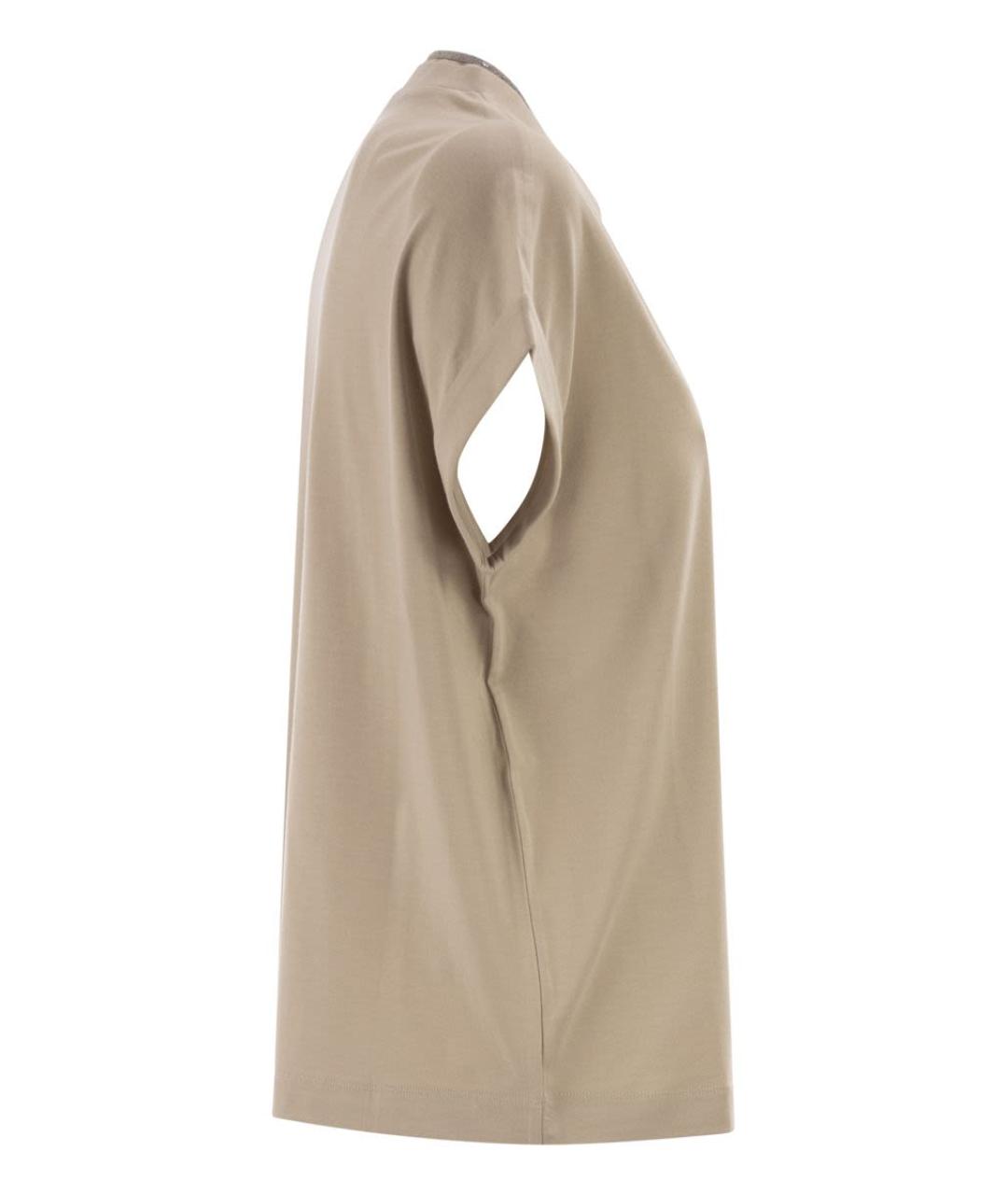 BRUNELLO CUCINELLI Бежевая хлопковая футболка, фото 3