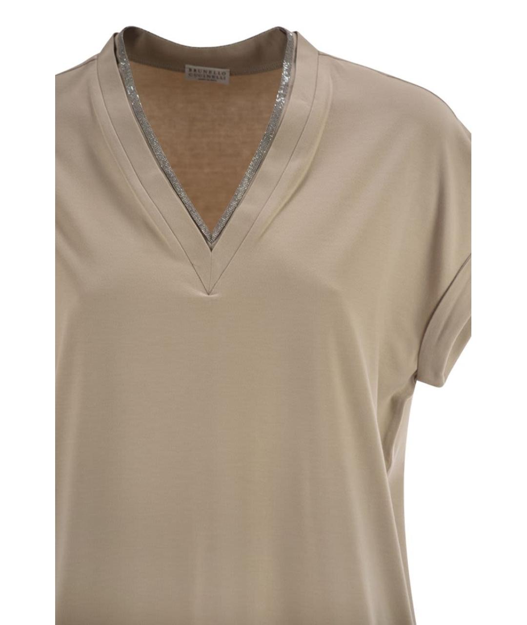 BRUNELLO CUCINELLI Бежевая хлопковая футболка, фото 4