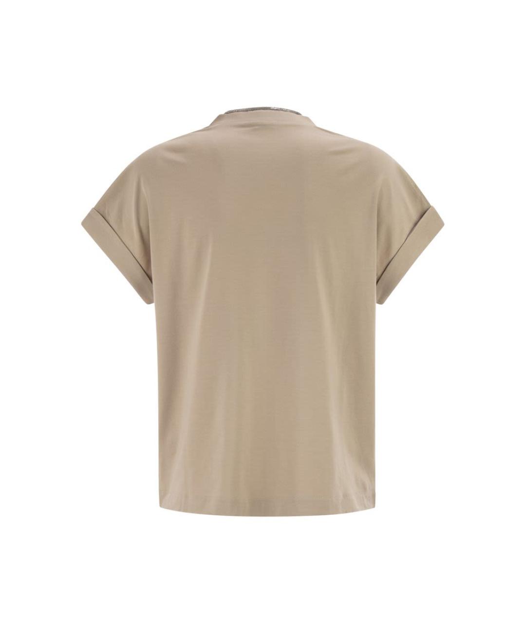 BRUNELLO CUCINELLI Бежевая хлопковая футболка, фото 2