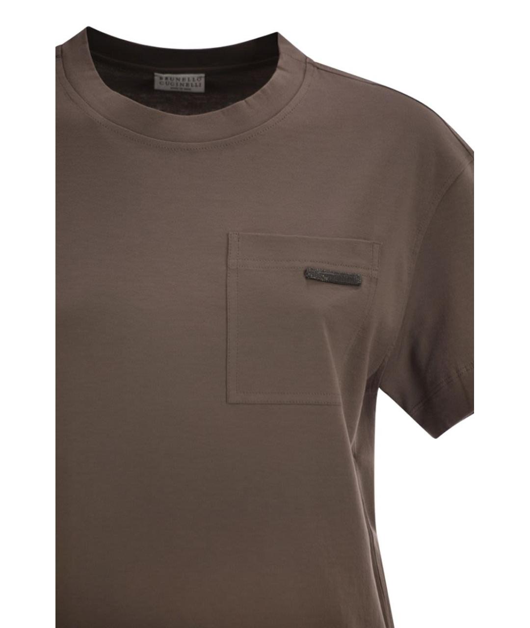 BRUNELLO CUCINELLI Коричневая хлопковая футболка, фото 4