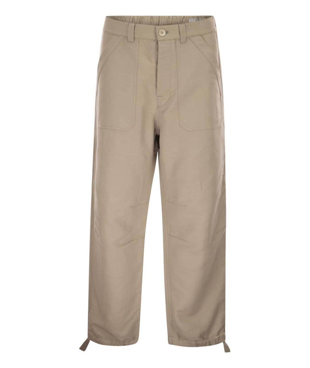 BRUNELLO CUCINELLI Бежевые льняные повседневные брюки, фото 1