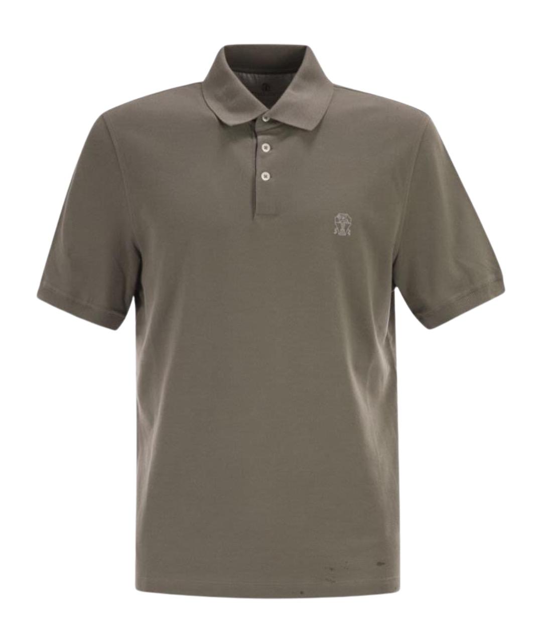 BRUNELLO CUCINELLI Хаки хлопковое поло с коротким рукавом, фото 1