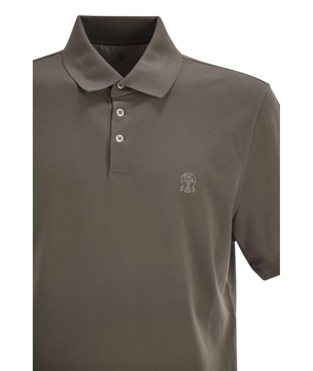 BRUNELLO CUCINELLI Хаки хлопковое поло с коротким рукавом, фото 4