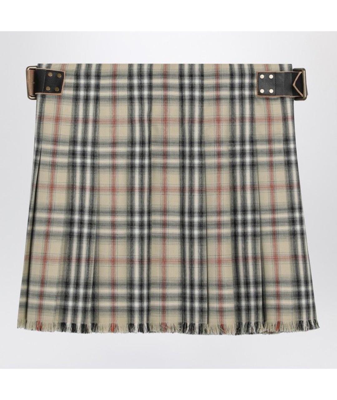 BURBERRY Бежевая шерстяная юбка мини, фото 2