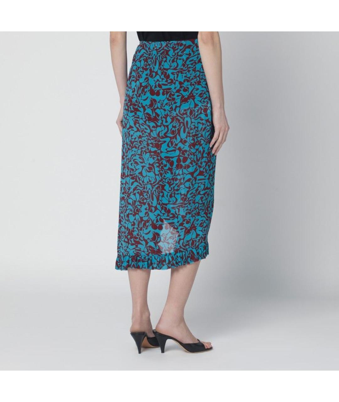 DRIES VAN NOTEN Голубая вискозная юбка миди, фото 2