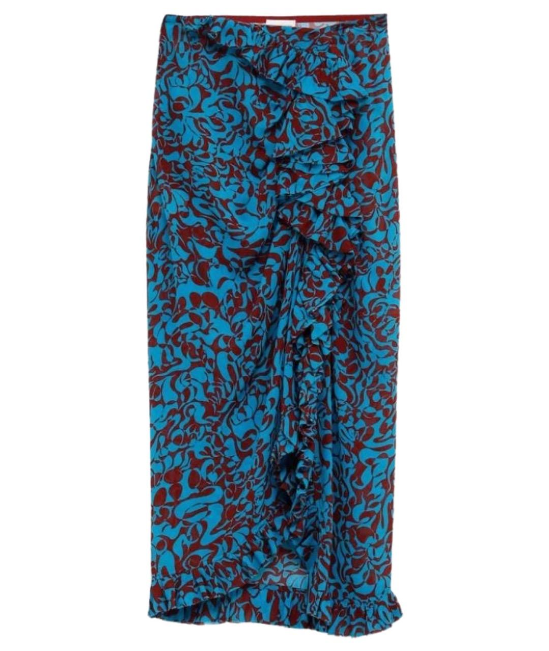 DRIES VAN NOTEN Голубая вискозная юбка миди, фото 1