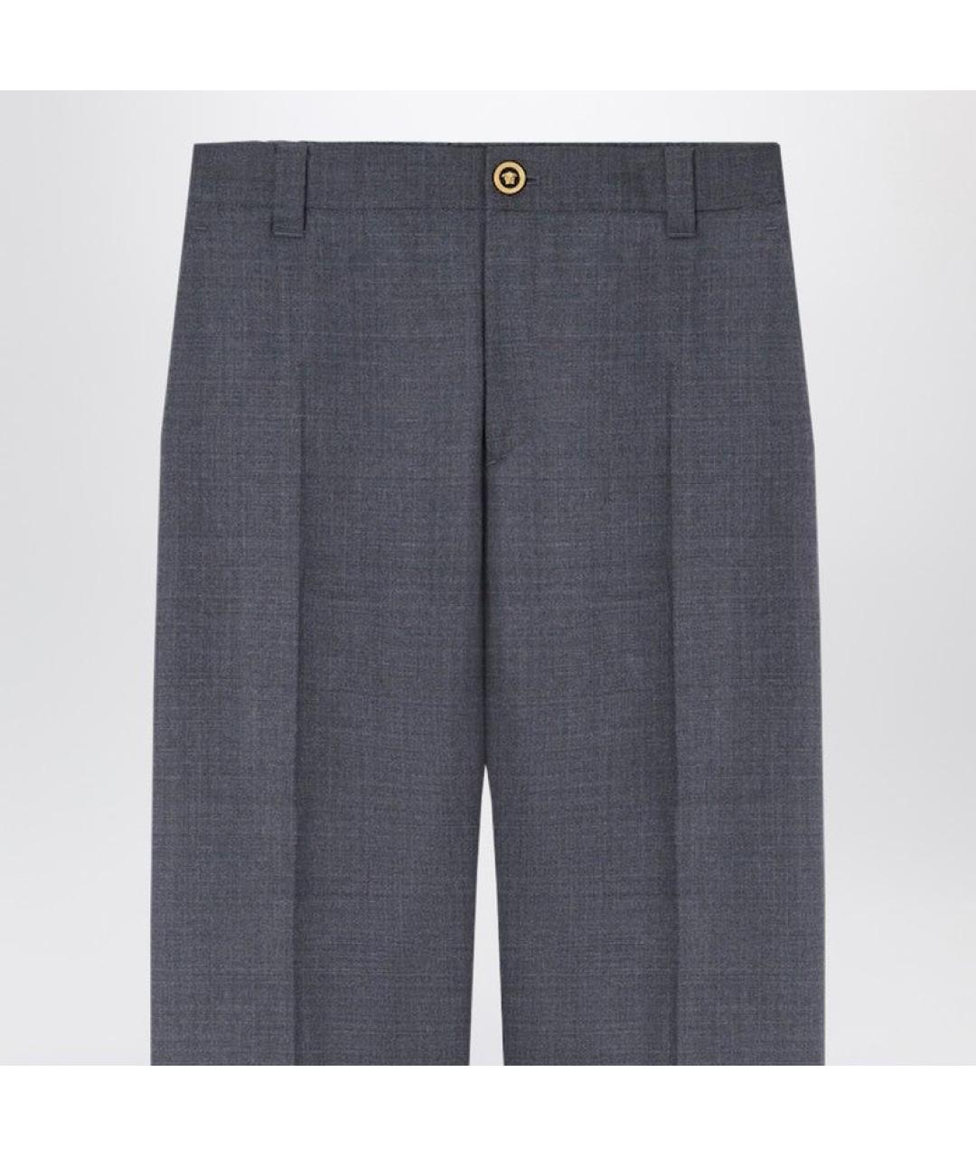 VERSACE Серые шерстяные повседневные брюки, фото 2