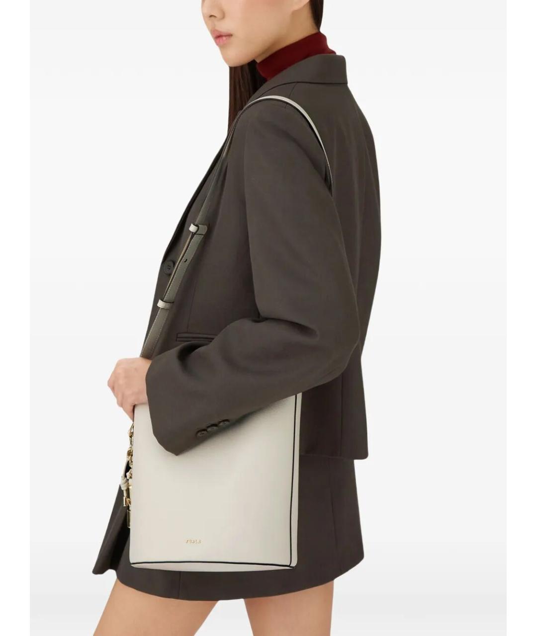 FURLA Бежевая кожаная сумка через плечо, фото 4