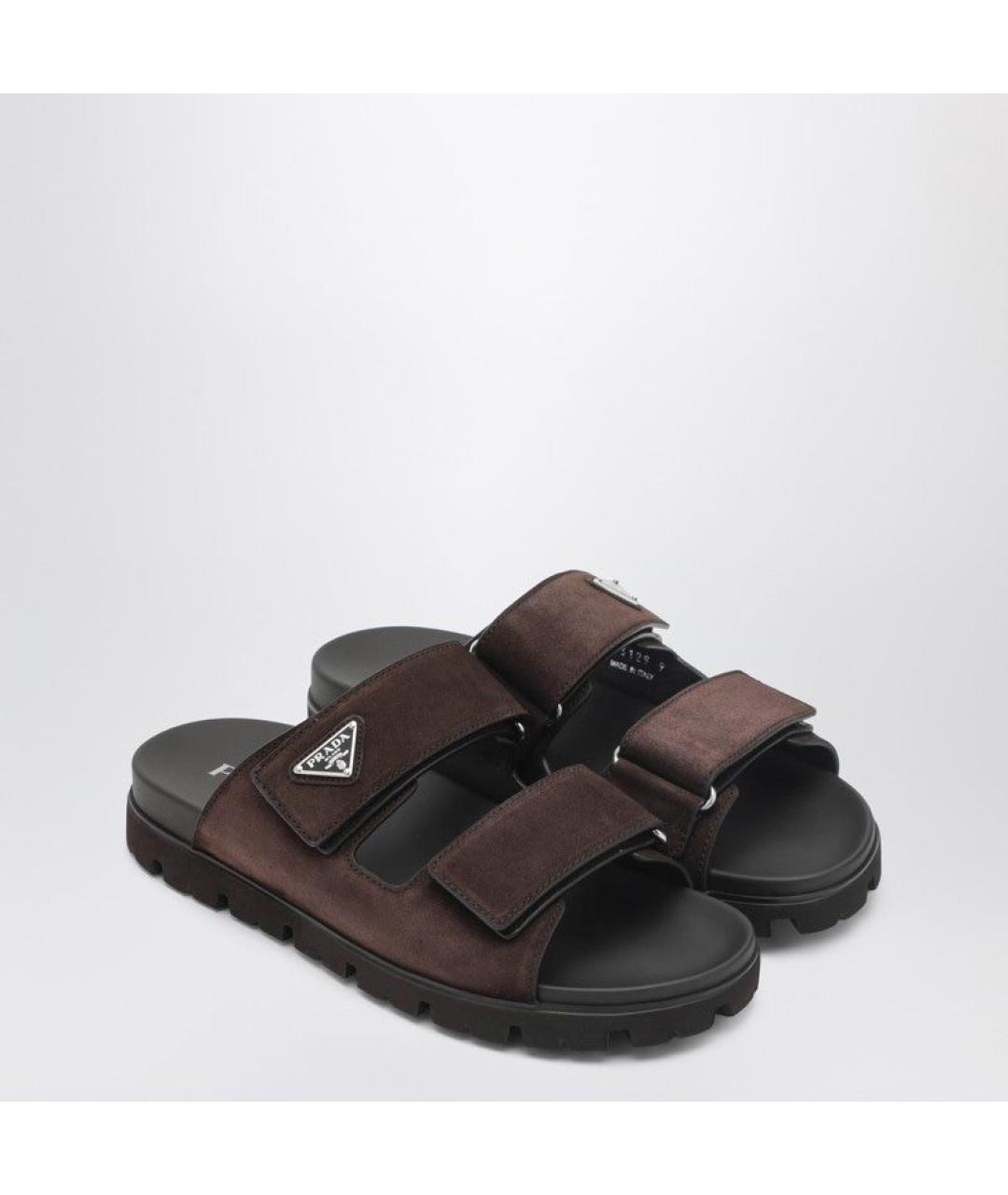 PRADA Коричневые замшевые шлепанцы, фото 2