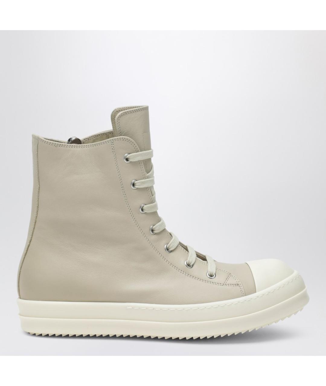 RICK OWENS Бежевые кожаные высокие кроссовки / кеды, фото 4
