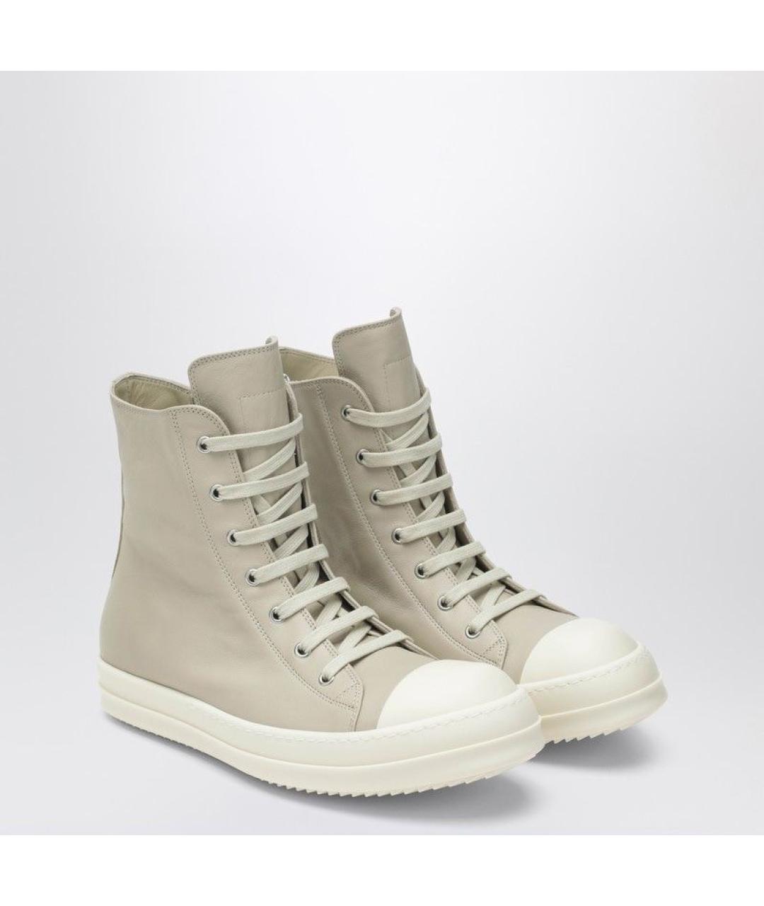 RICK OWENS Бежевые кожаные высокие кроссовки / кеды, фото 2