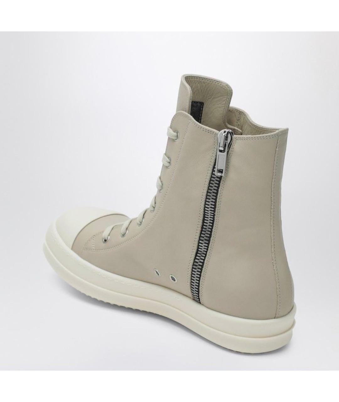 RICK OWENS Бежевые кожаные высокие кроссовки / кеды, фото 3
