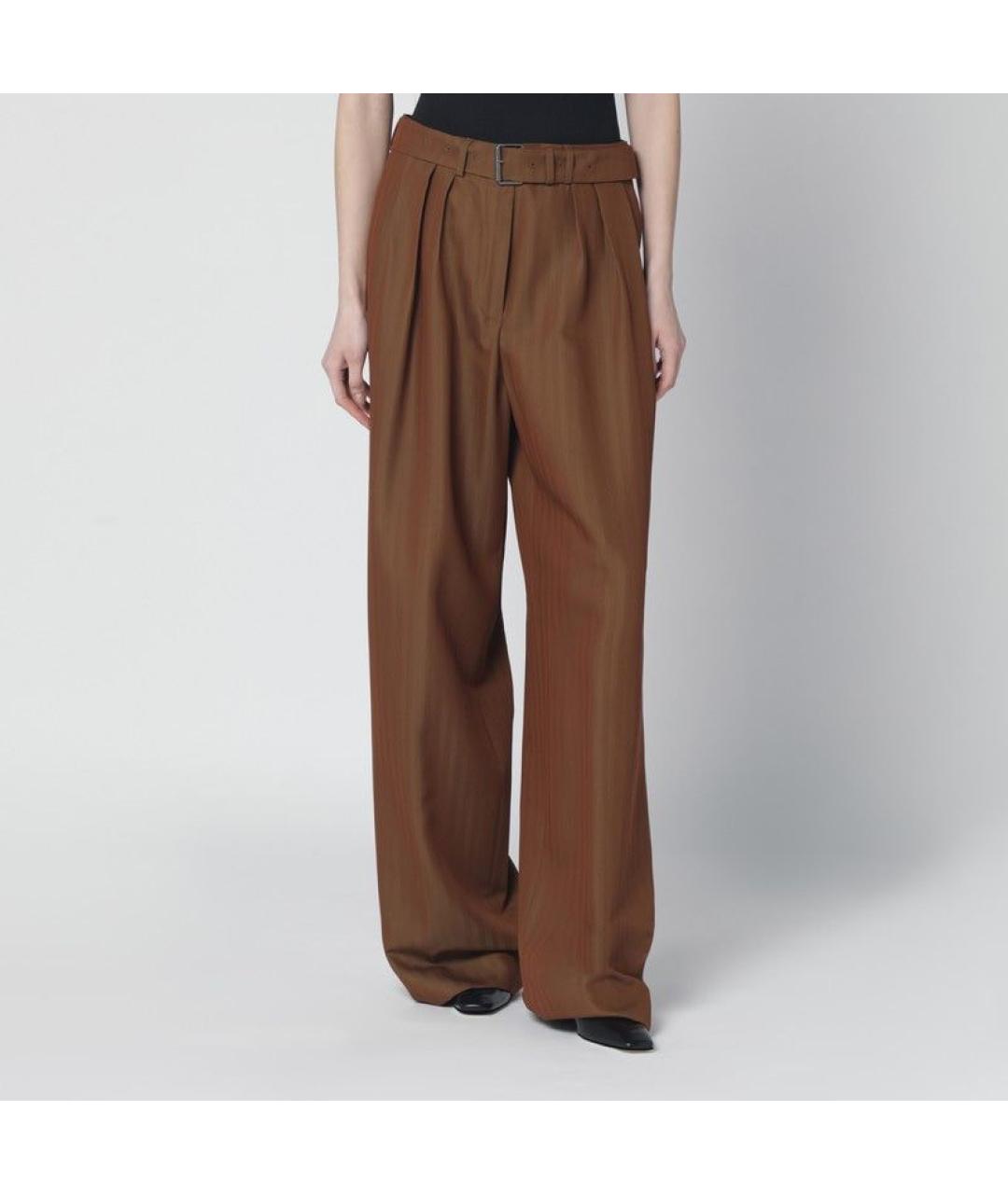 DRIES VAN NOTEN Коричневые шерстяные прямые брюки, фото 3