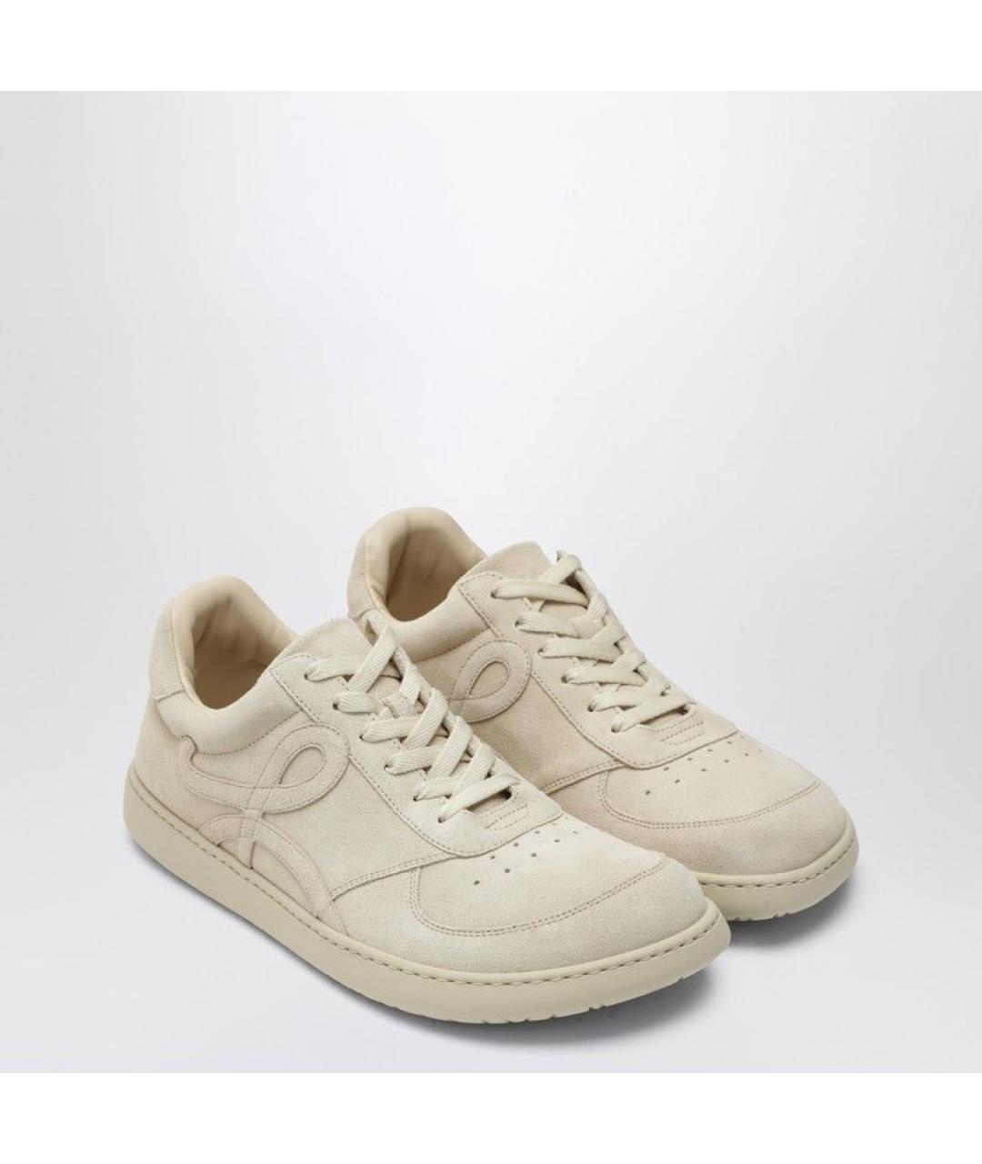 LOEWE Бежевые замшевые низкие кроссовки / кеды, фото 2