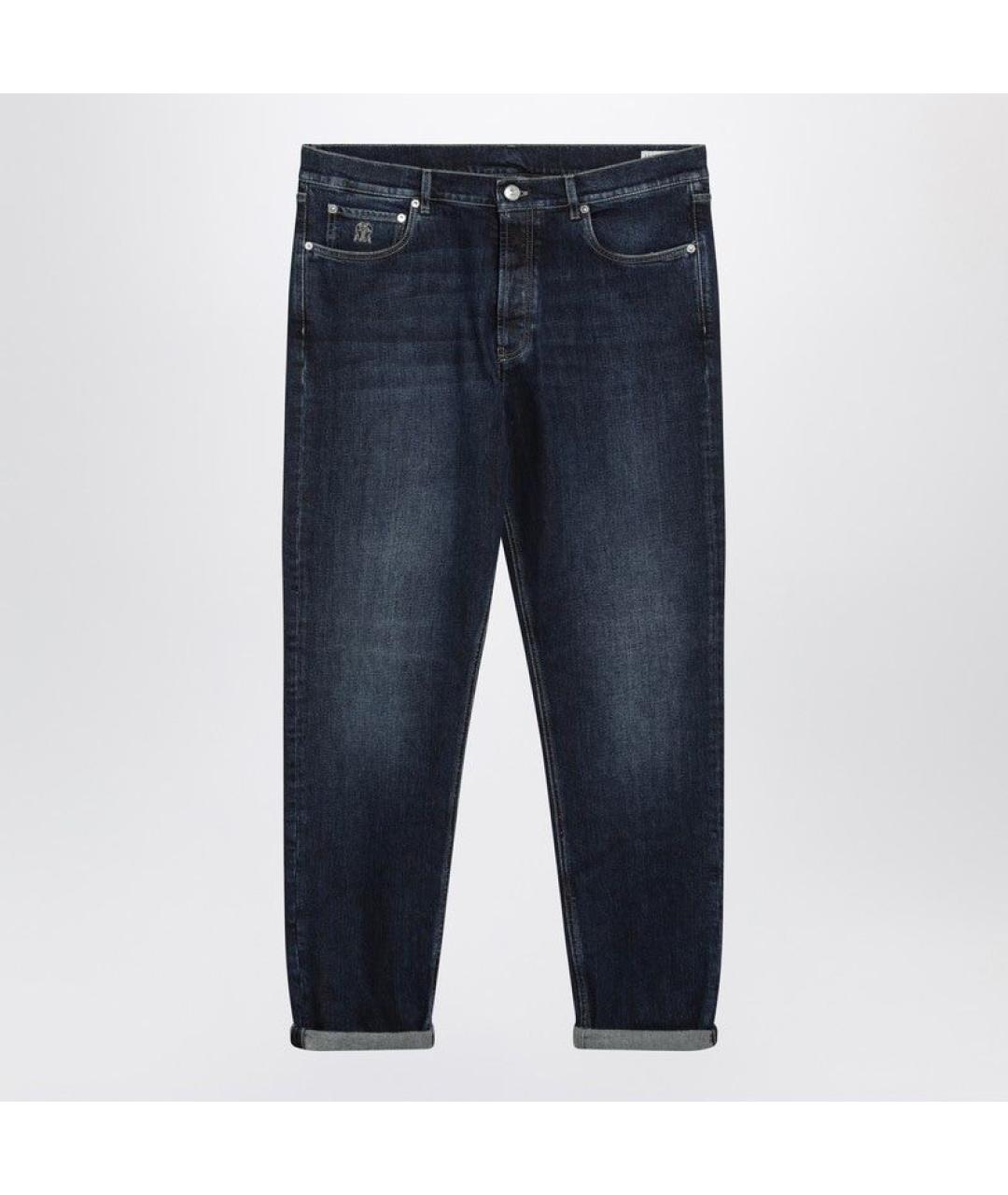 BRUNELLO CUCINELLI Темно-синие хлопковые прямые джинсы, фото 3