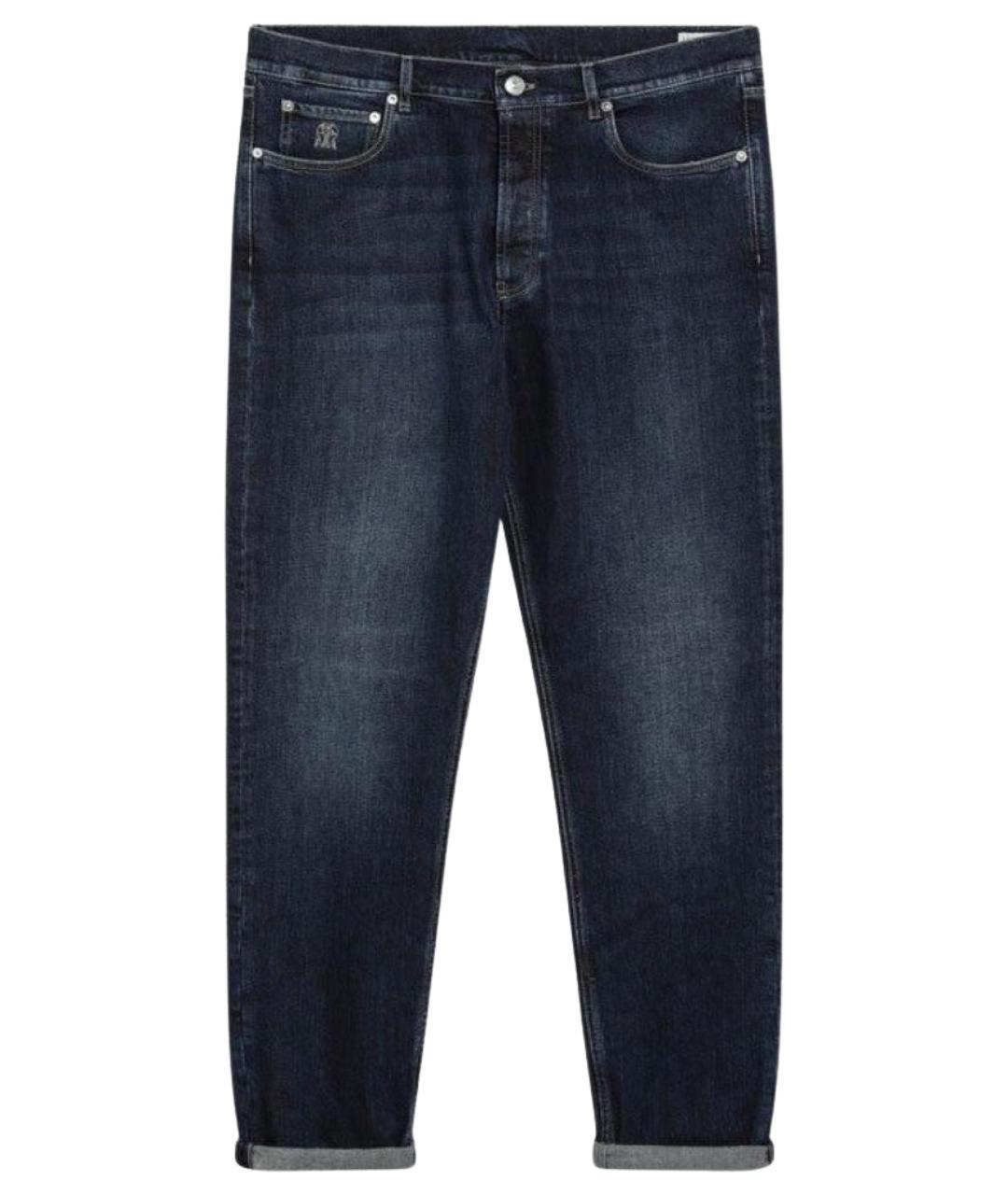 BRUNELLO CUCINELLI Темно-синие хлопковые прямые джинсы, фото 1