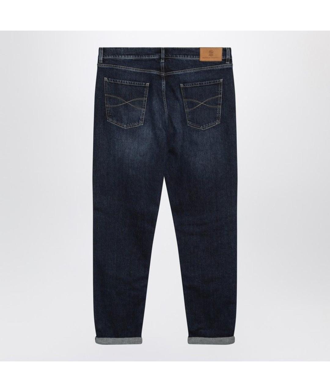 BRUNELLO CUCINELLI Темно-синие хлопковые прямые джинсы, фото 2