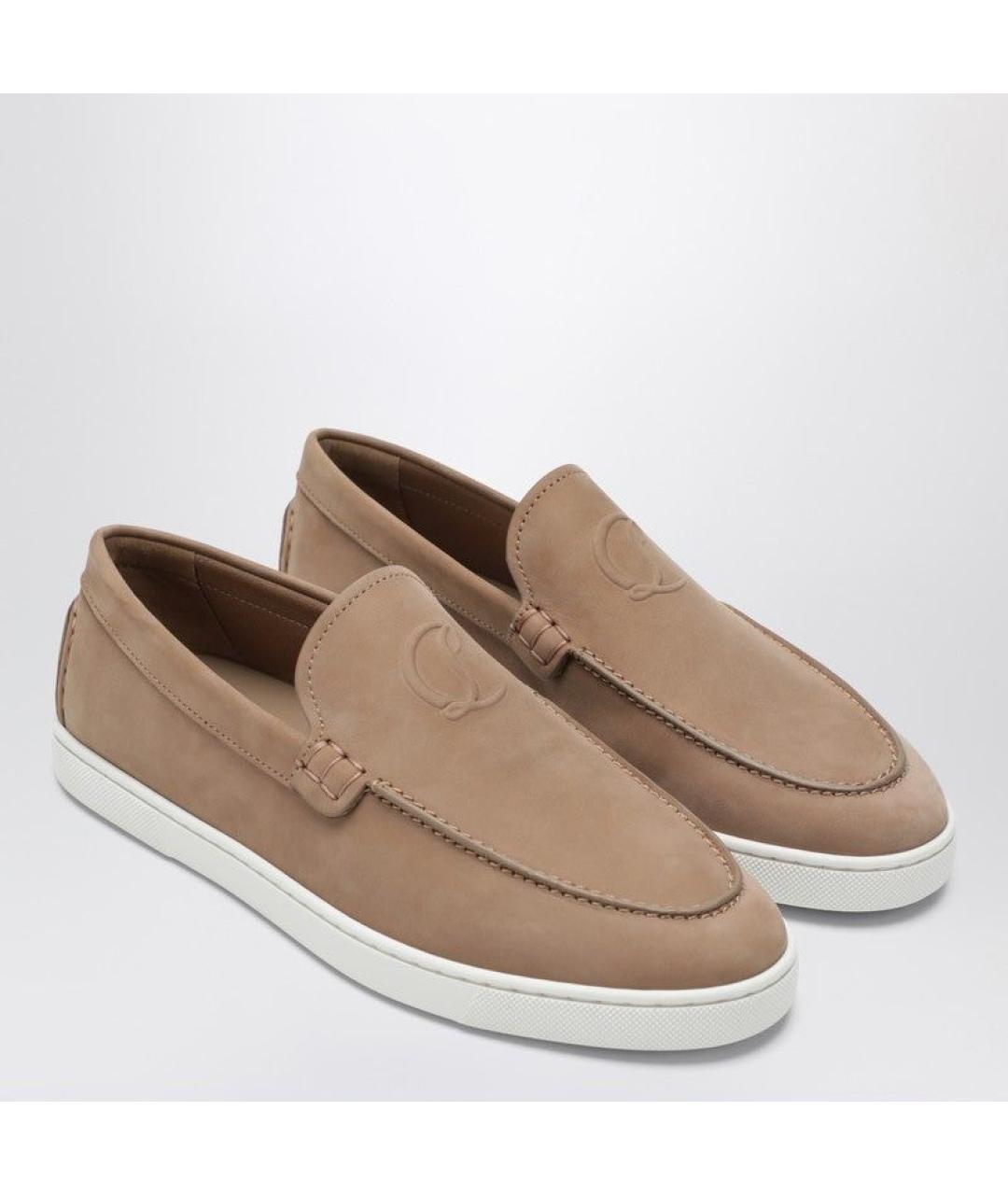 CHRISTIAN LOUBOUTIN Бежевые кожаные лоферы, фото 2