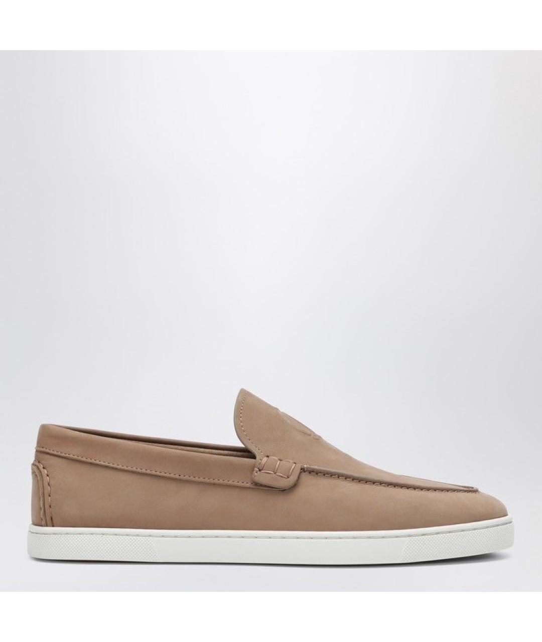 CHRISTIAN LOUBOUTIN Бежевые кожаные лоферы, фото 3