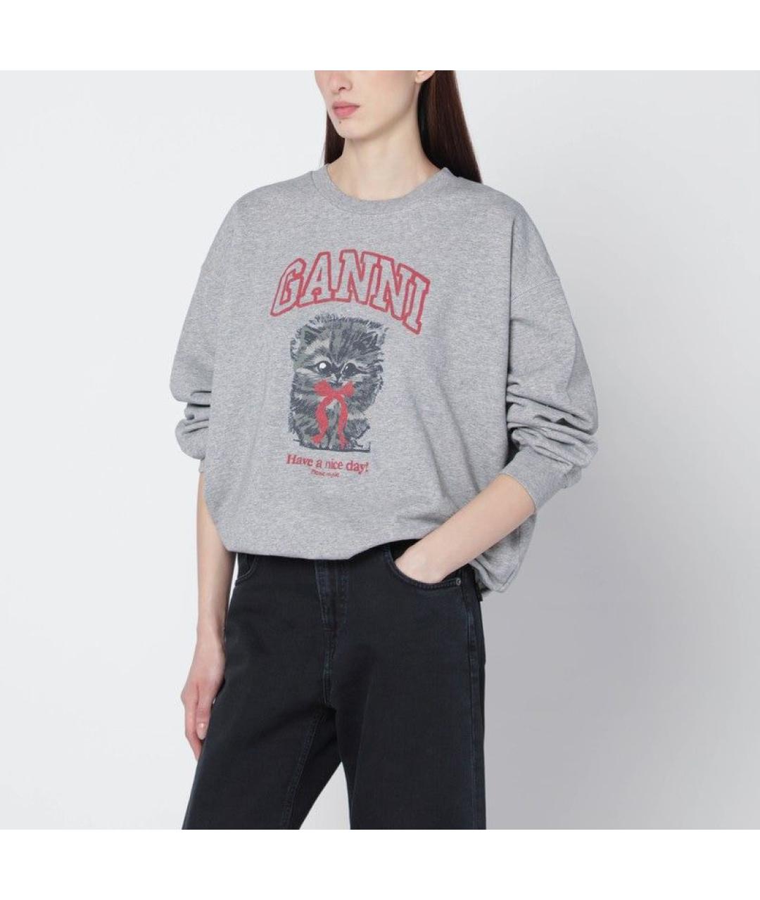 GANNI Серый хлопковый джемпер / свитер, фото 3