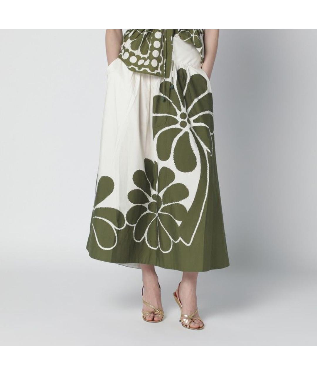 FARM RIO Зеленая хлопковая юбка миди, фото 3
