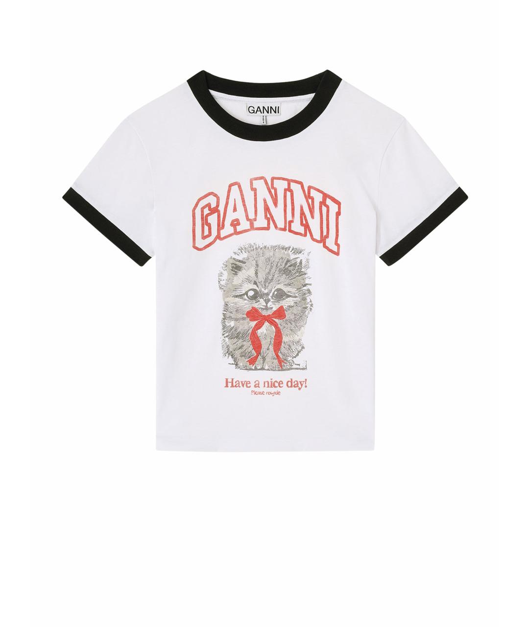 GANNI Белая хлопковая футболка, фото 1