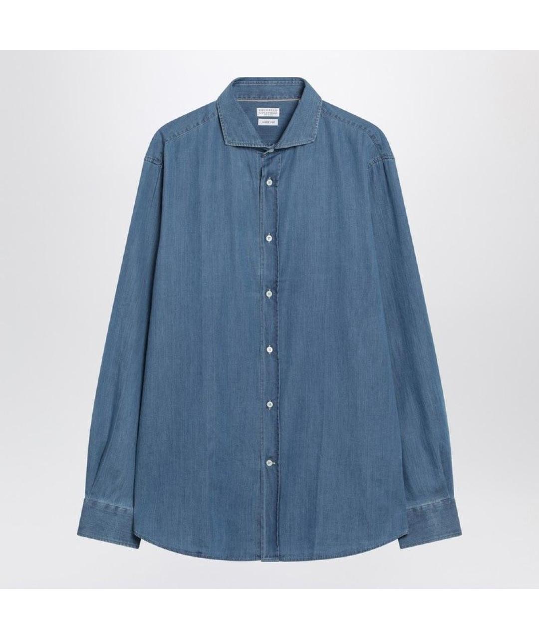 BRUNELLO CUCINELLI Синяя хлопковая кэжуал рубашка, фото 3