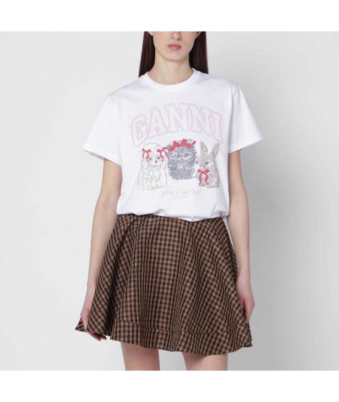 GANNI Белая хлопковая футболка, фото 2